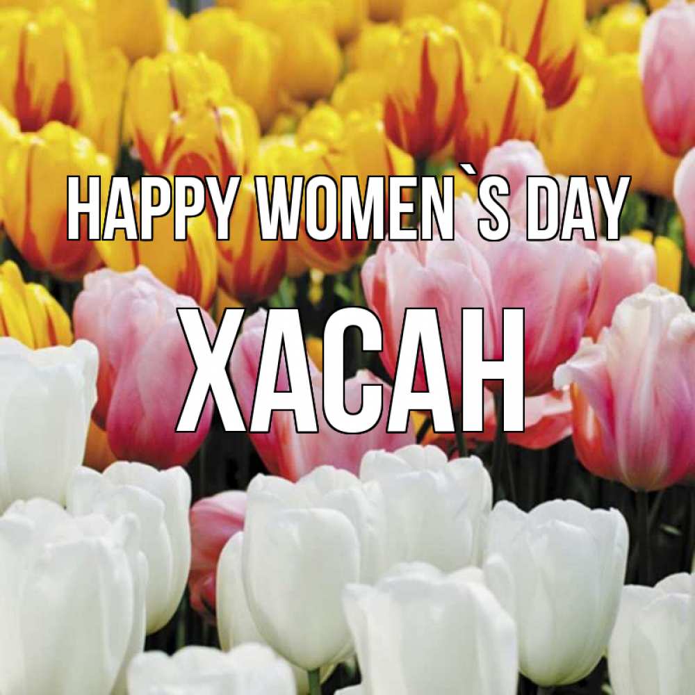 Greetings card с именем, ХАСАН happy women`s day разноцветные цветы Greetings with text for free download 